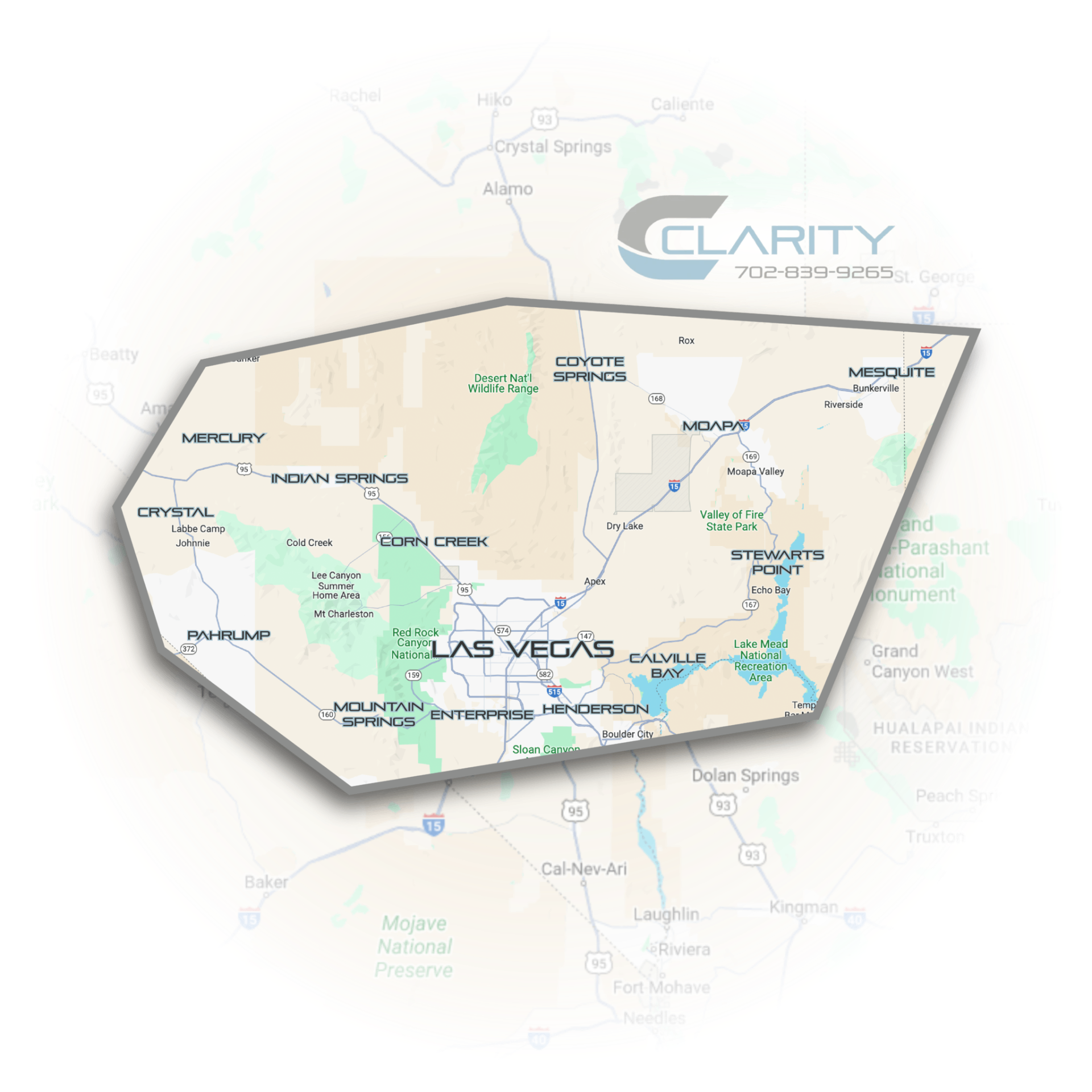 Clarity Custom Pools service area map — southern Nevada